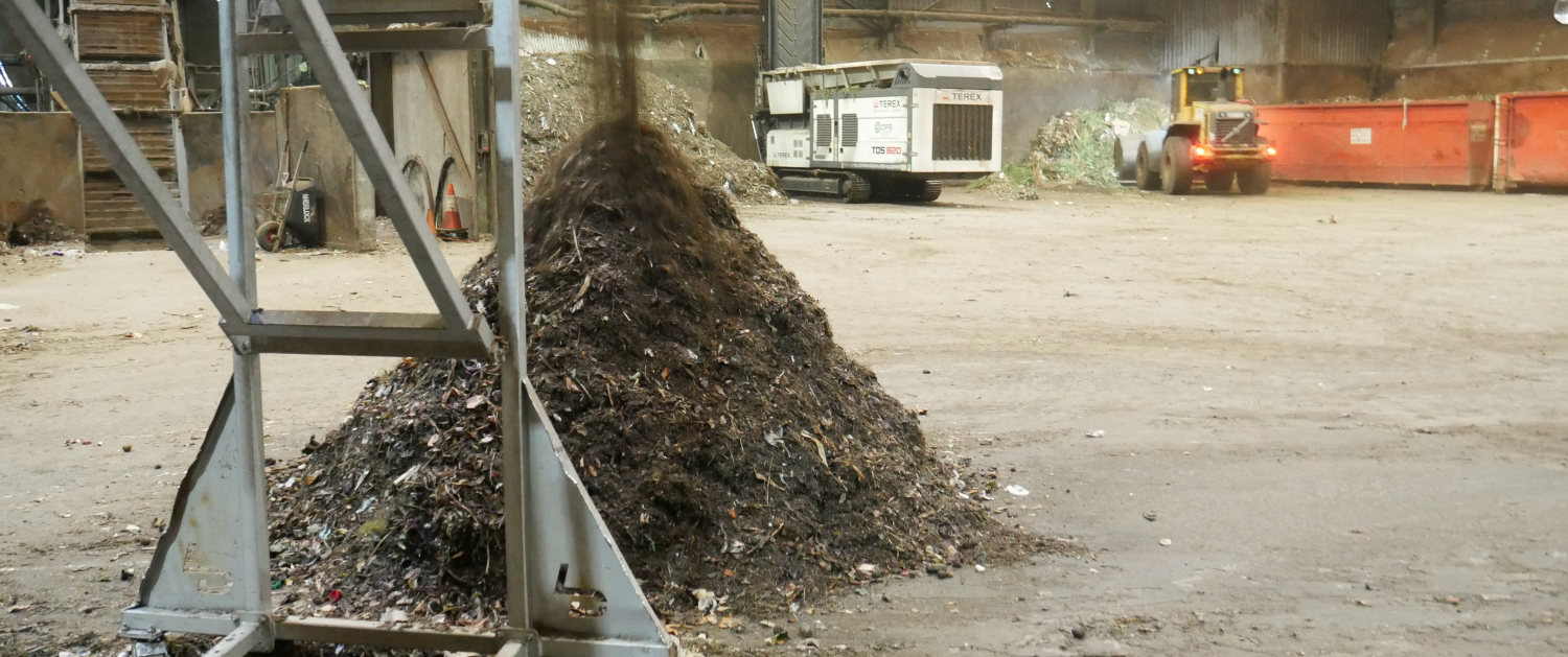 Pile of processed compost in composting facility